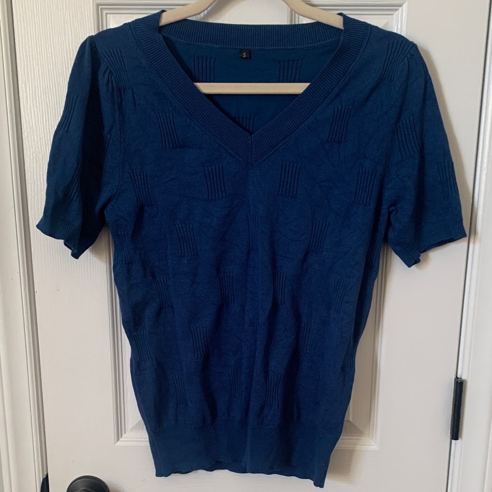 Women’s Small V-Neck Dark Blue V-Neck Blouse Arachnid & Cloz Viscose Blend